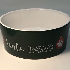 Santa Paws Pet Bowl dog dish ceramic dark green & red